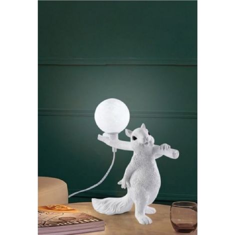 Trade Shop - Lampada Da Tavolo Decorativa A Forma Di Scoiattolo In Resina Lume Moderno G9 D06 -      Blanco (1/5)