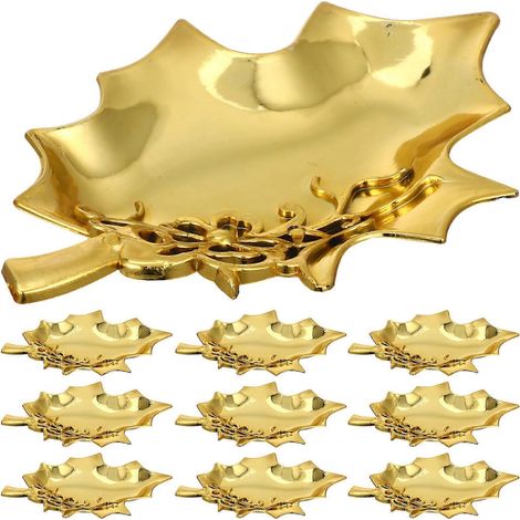 Lot de 12 assiettes de service réutilisables pour pâtes et plats occidentaux-11.00X7.50X1.10CM-Golden (1/4)