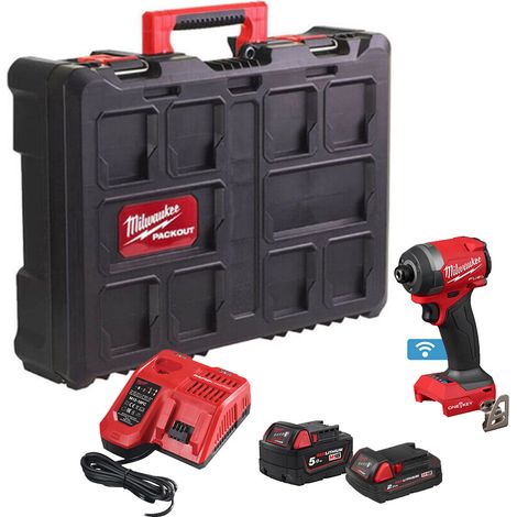 Milwaukee M18ONEID3-522P 18V FUEL&x2122 ONE-KEY&x2122 1/4Inch Hex Impact Driver - 1x 2Ah and 1x 5Ah Batteries, Fast Charger & PACKOUT Case (1/5)