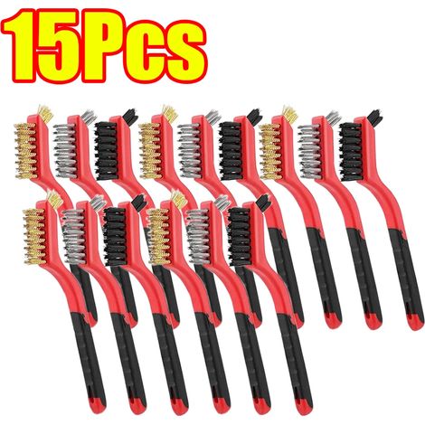 (B-15Pcs(5Set)) Brosse de nettoyage en laiton, métal laiton/acier inoxydable/nylon, adaptée aux hottes à gaz, dégraisse et élimine les taches, outil de nettoyage des plaques de cuisson (1/4)