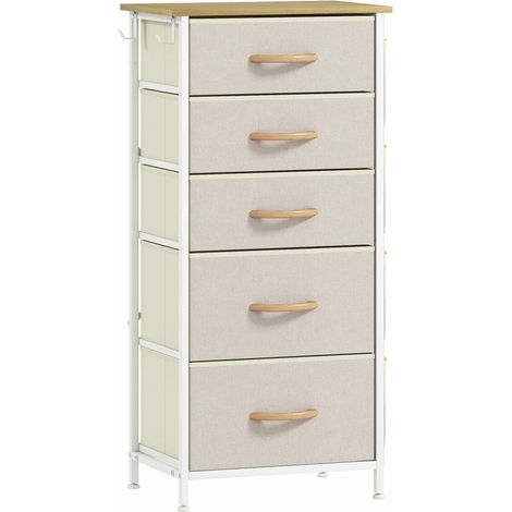 Schlafzimmerkommode mit 5 Stoffschubladen, Stahlgestell, Beige