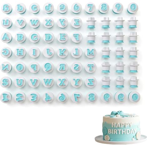 Lot de 62 emporte-pièces en forme de lettres, lettres majuscules et chiffres, pour fondant, sucre, biscuits, gâteaux, accessoires de pâtisserie (52 lettres + 10 chiffres) (1/5)