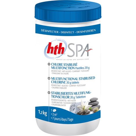 HTH – Désinfectant chloré de piscine pastilles 20g – 1,2kg – Efficace pour spa – 251416 (1/2)