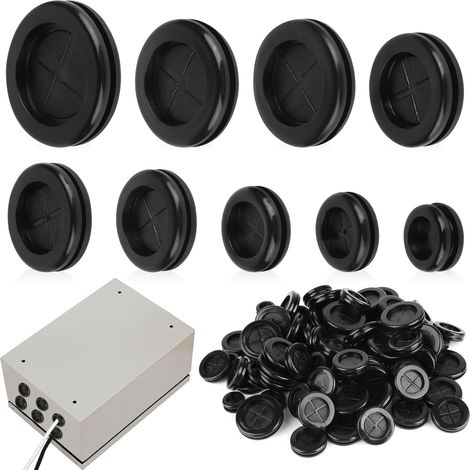 90 Pièces Passe Fil Caoutchouc, 9 Tailles de Passe Cable Caoutchouc, 16mm, 20mm, 22mm, 25mm, 27mm, 28mm, 30mm, 32mm, 35mm Passe Fil, Oeillet en Caoutchouc pour Protection de Câbles (1/5)