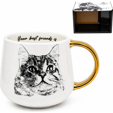 Taza grande de porcelana con diseño de gato, 400 ml, Reina Isabel, regalo premium para amantes de los gatos. (1/5)