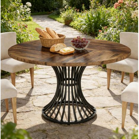 Tavolo da pranzo rotondo 119 cm in MDF e metallo nero e marrone HAVRYA (1/5)