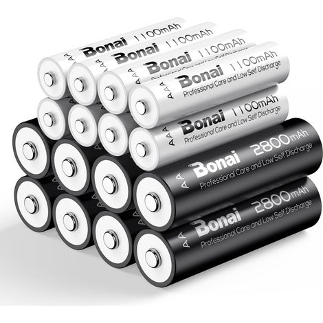 8XAA et 8XAAA 2800/1100mAh Piles Rechargeables, 1.2V AA/AAA NI-MH Haute Capacité, Faible Auto-décharge (16pièces) (1/5)