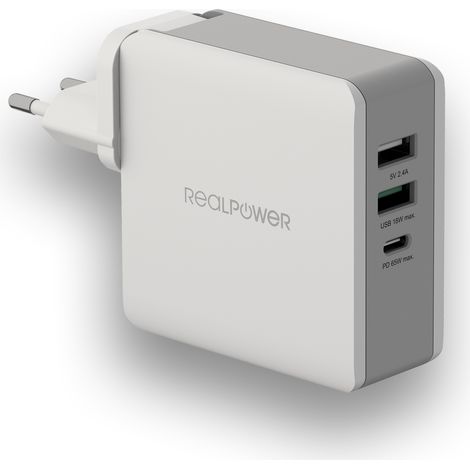 RealPower DeskCharge-65 Travel Universal Gris Corriente alterna Interior