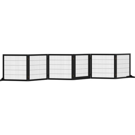 Puerta de seguridad para perros plegable de madera y acero negra 432 x 36 x 70 cm HOMVRA (1/5)
