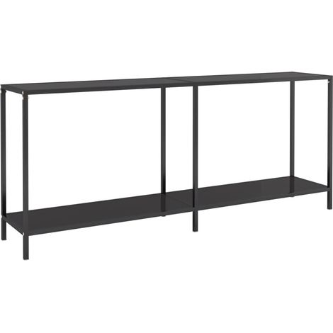 Meuble console d'entrée moderne table d'appoint avec étagère 180 x 35 x 75,5 cm verre trempé et acier noir DEC032129