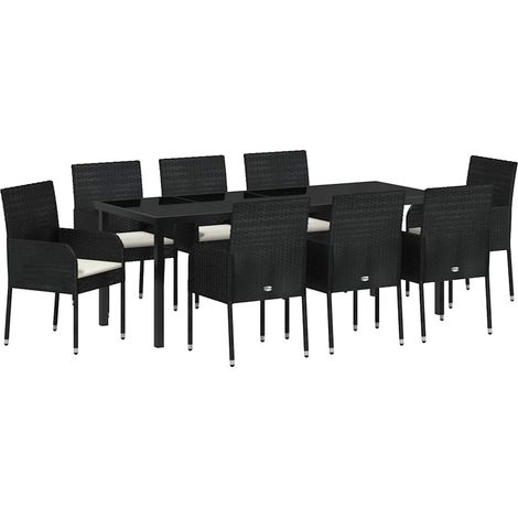 Maison Exclusive - Set da Pranzo per Giardino con cuscino 9 pcs Nero polyrattan