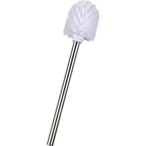 1 - Brosse de rechange - Accessoire WC - Tête remplaçable - Manche en acier inoxydable brillant - Pour ensemble toilettes - Blanc - 8x35 cm (1/2)