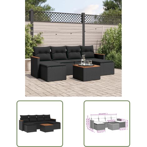 The Living Store Salon de jardin 7 pcs avec coussins noir résine tressée - Ensemble Salon De Jardin - Meuble De Jardin - Salon Extérieur - Canapé Jardin - Résine Tressée (1/3)