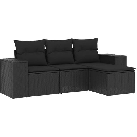 Set Divani da Giardino 4 pz Salotto da Giardino con Cuscini Nero in Polyrattan (1/5)