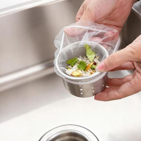 400 sacs filtrants jetables – collecteur alimentaire en maille élastique ultra-fine pour évacuation de cuisine, adapté aux résidus, cheveux et débris (1/3)