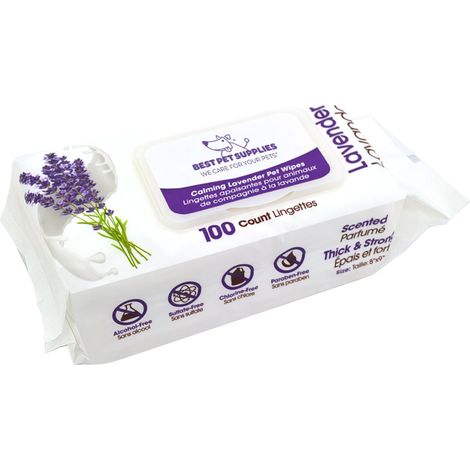 Tierpflegetücher für Hunde und Katzen (100 Stück) by Best Pet Supplies - Deodorant auf Pflanzenbasis für Mäntel und trockene, juckende oder empfindliche Haut, Beruhigendes Lavendel, size 20x23 cm