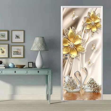 3D Stickers Porte Autocollants de Décoration pour Porte, WOVTE Pvc Trompe L'oeil Mural,Decoration Porte,L(45x200cmx2Pcs),Style L (1/4)