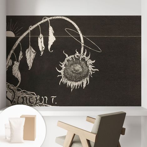Papier peint intissé pour salon chambre à coucher peint imprimé Installation facile - Colle incluse gratuite Tournesol nostalgique 104x70 cm (1/5)