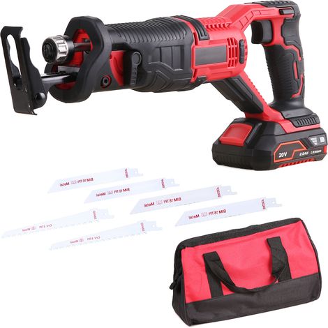 20V Cordless Reciprocating Saw 2.0Ah Lithium Battery Pack 0-3000RPM Variable Speed 6 Saw Blades Wood/Metal/PVC Pile Cutting Electric Saw with Orbital Cutting Switch UK