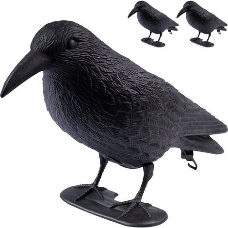 Lot de 3 Corbeaux factices en plastique ARTECSIS / 38x13x12,5cm, Noir / Effaroucheur, Anti-Pigeon (1/5)