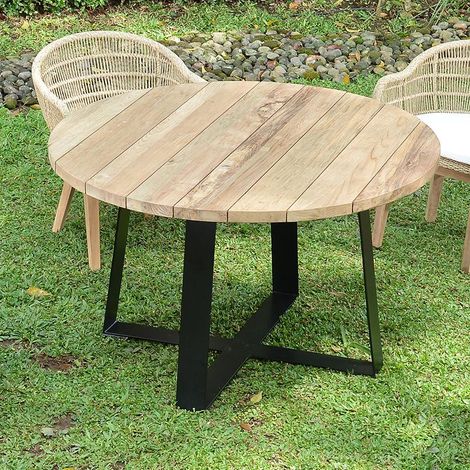 Table métal anthracite et teck recyclé D 130 cm Orsay (1/5)