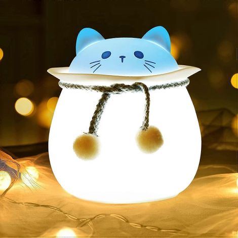 Veilleuse pour enfants, veilleuse chat mignon, lampe tactile pour chambre de bébé, 7 couleurs changeantes, rechargeable par USB (1/5)