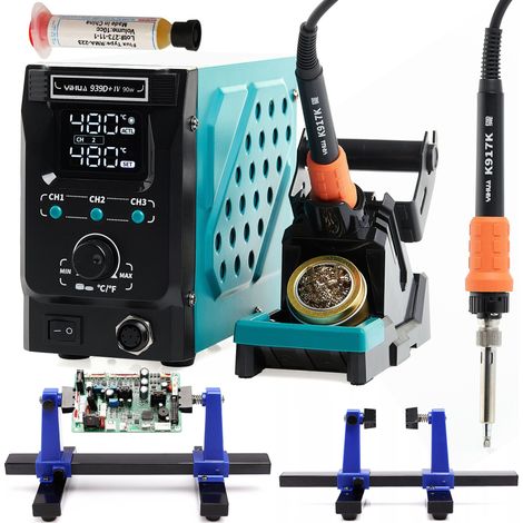 Kit stazione saldante Yihua 939D+-IV da 90W + flussante + supporto per PCB