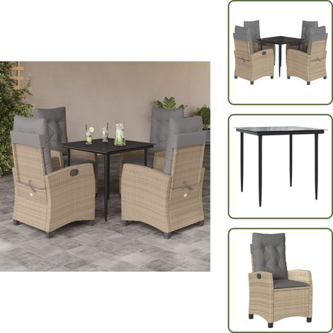 Sitzkissen - vidaXL 5-tlg. Garten-Essgruppe mit Kissen Beigemischung Poly Rattan - Bequemlichkeit (1/5)