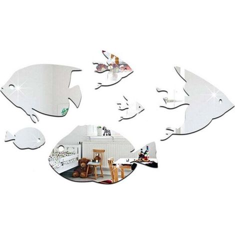 Autocollants Muraux D'école de Poisson, Décoration Acrylique Moderne pour Chambre à Coucher et Salon (B)