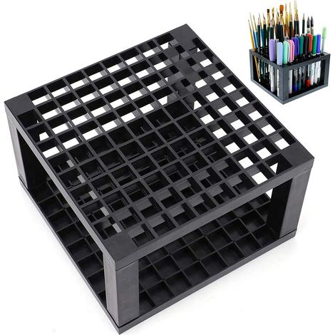 Pot de rangement pour pinceaux et stylos avec compartiments, en plastique pratique pour bureau, atelier et loisirs créatifs (1/5)