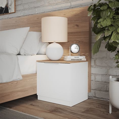 Comodino camera da letto Betti, Bianco, 50 x 50 cm con 1 porta, Vicco (1/5)
