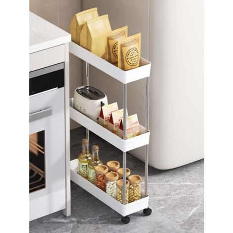 LOLLANDA 1 x étagère de rangement à roulettes pour salle de bain, étagère de cuisine à plusieurs niveaux, chariot de rangement étroit pour cuisine (1/5)