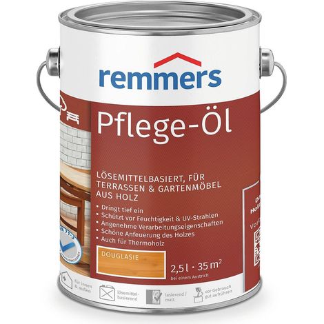 Remmers Pflege-Öl douglasie, 2,5 Liter, Holzöl für Holz innen und außen, wasserabweisend, wetterfest, für Gartenmöbel und Holzterrassen geeignet
