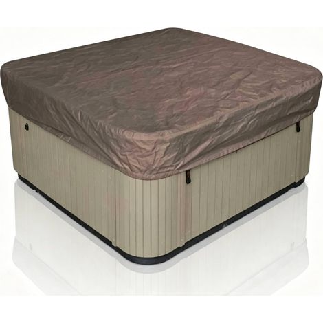 Protecteur de Couverture de Spa carré extérieur imperméable à l'eau, Couverture de Spa en Polyester Robuste, Protection de Spa carrée résistante aux intempéries pour Spa (Couleur Café) (1/5)