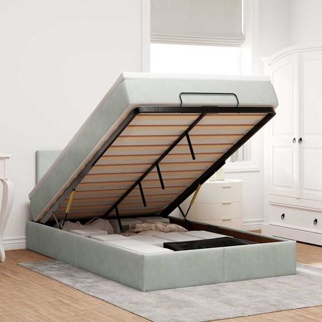 Estructura cama otomana colchón terciopelo gris claro 120x200cm (1/5)