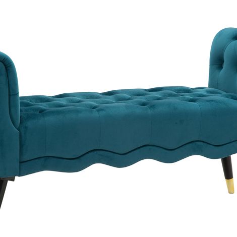 Bank Humahu, in Samt, mit Armlehnen und goldenen Details, Struktur Stoff, Sitzfarbe Blau, 120x40x60h cm Blau Ottanio