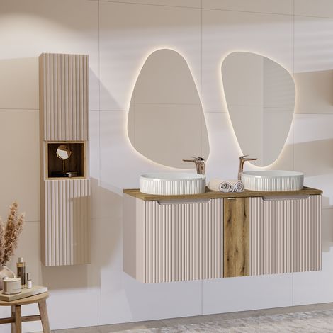Set di mobili da bagno doppio lavabo Riva cachemire 140cm (1/5)