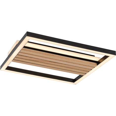 Plafonnier LED carré scandinave Noxelle 26W 3000/4500/6000K noir et bois Rabalux (1/5)
