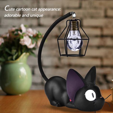 Lampe de nuit chat noir mignon, sculpture résine, lampe de bureau déco chambre, cadeau yeux noirs. (1/5)