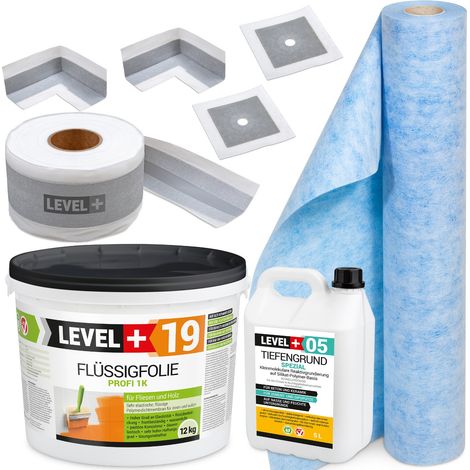 LEVEL+ Dichtset für Duschabdichtung Bad Dichtband Flüssigfolie 12kg SET547 (1/5)