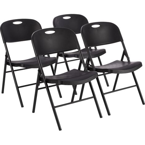 Basics Lot de 4 chaises pliantes en plastique et métal pour camping, cuisine, intérieur et extérieur, noir, jusqu'à 158 kg (1/5)