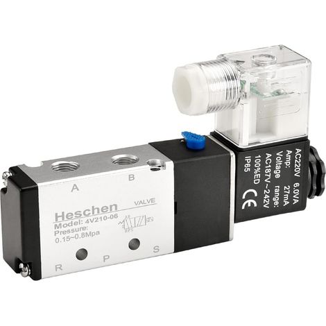 Électrovanne pneumatique électrique, 4V210-06, AC220V, PT1/8", 5 voies 2 positions Vanne de régulation d'air électrique pilotée avec bobine unique. offre une commutation réactive et à faible friction (1/5)