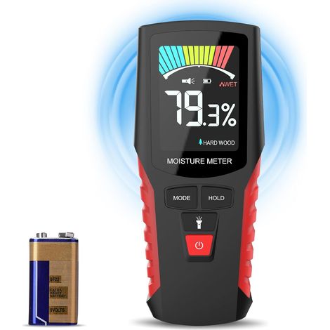 Misuratore di umidità con display LCD a colori, Misuratore di umidità per legno non distruttivo, Misuratore di umidità per pareti con allarme acustico, Rilevatore di umidità per legno duro/tenero, par (1/5)