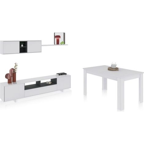 Pack salón con mesa de comedor Kenzo Plus VB Blanco Brillo - Gris Antracita (ancho) x 46cm (alto) (1/5)