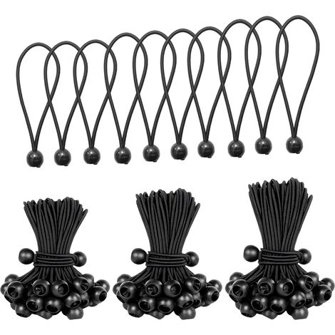 30 cuerdas elásticas de 10/15/20 cm (10 por tamaño), para asegurar lonas/tiendas de campaña/toldos/refugios – diversos usos (1/5)