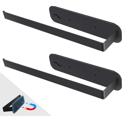 2-Pack Magnetic Stainless Steel Paper Towel Holder, Wall-Mounted Paper Towel Holder with Strong Adsorption, Paper Towel Holder, Kitchen Roll Holder for Refrigerator, Microwave, Cabinet, Black Metal (1/5)