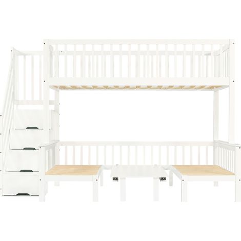 Kinder-Etagenbett mit verstellbarem Tisch und Stauraumtreppe, weiß, 90x200 und 120x200 (1/5)