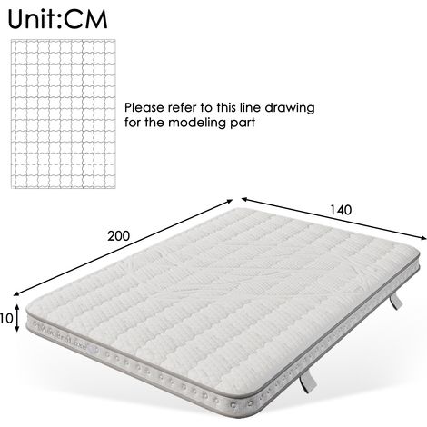 Matelas à ressorts ensachés 7 zones 140 x 200 x 10 cm H3, matelas hybride avec mousse à froid, matelas orthopédique ergonomique pour lit double, canapé-lit et lit d'appoint, capacité de charge jusqu'à (1/4)