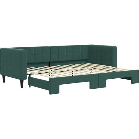 Lit simple,Lit adulte,Lit de jour avec lit gigogne vert foncé 80x200 cm velours CFW78039 (1/5)