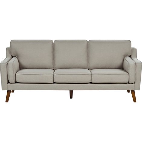 Sofá 3 plazas moderno tapizado en tela roble macizo patas de madera oscura beige Lokka